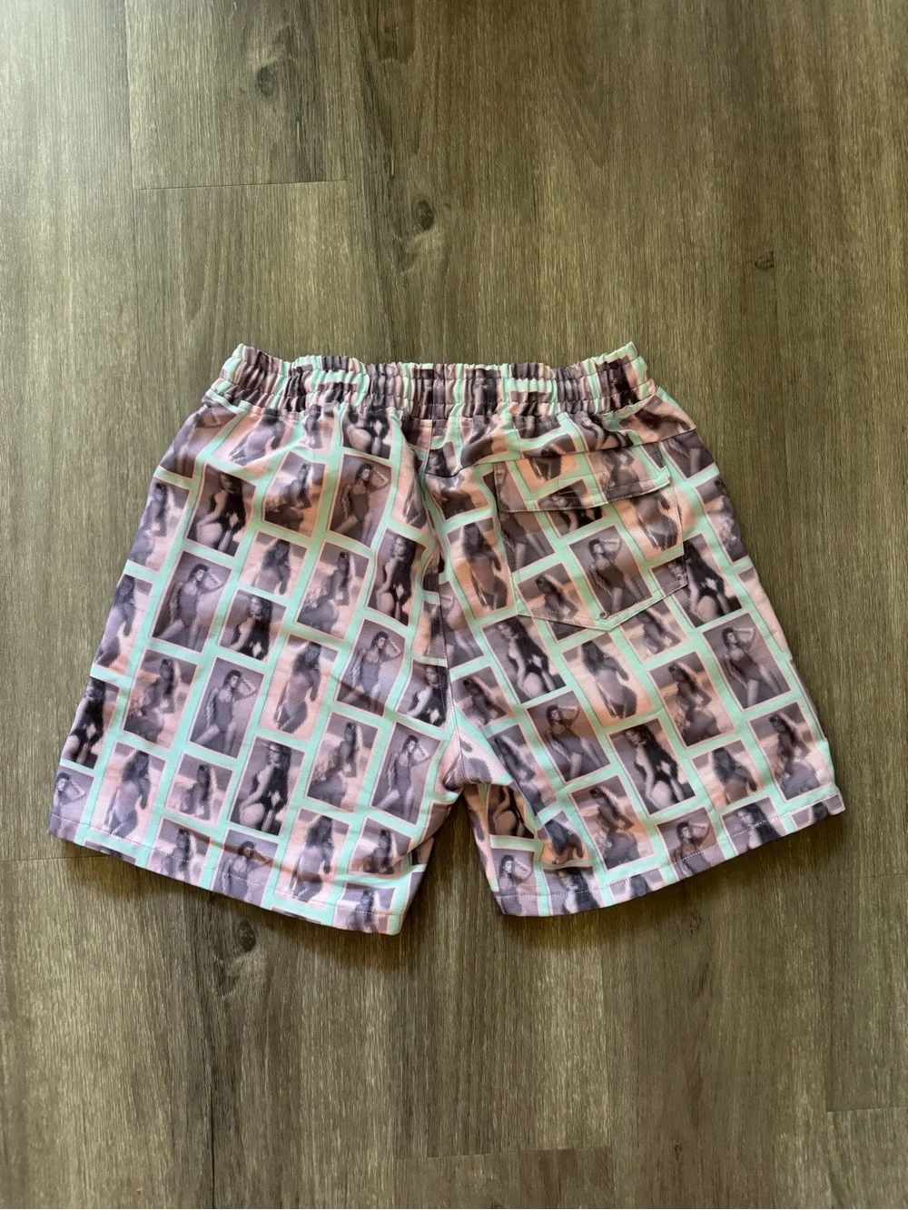 STAMPD Men's Pink/Light Blue Graphic Swim Shorts with Drawstring